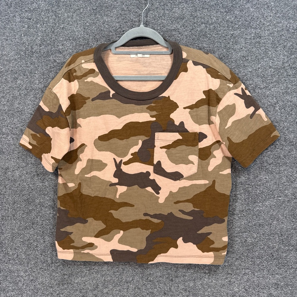 Madewell Tshirt Womens Medium Brown Camo Pocket Tee Cropped Cotton Short Sleeve